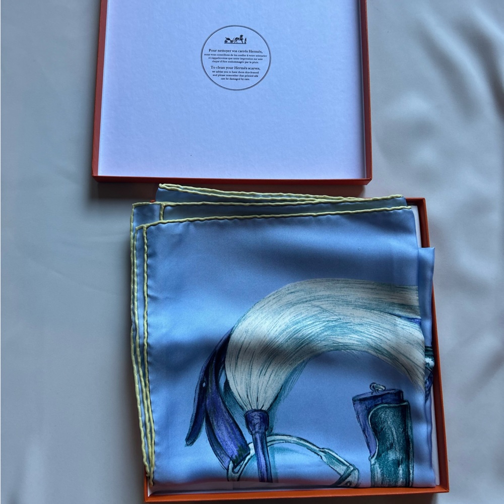 Hermes Sky Blue and Cream Silk Scarf